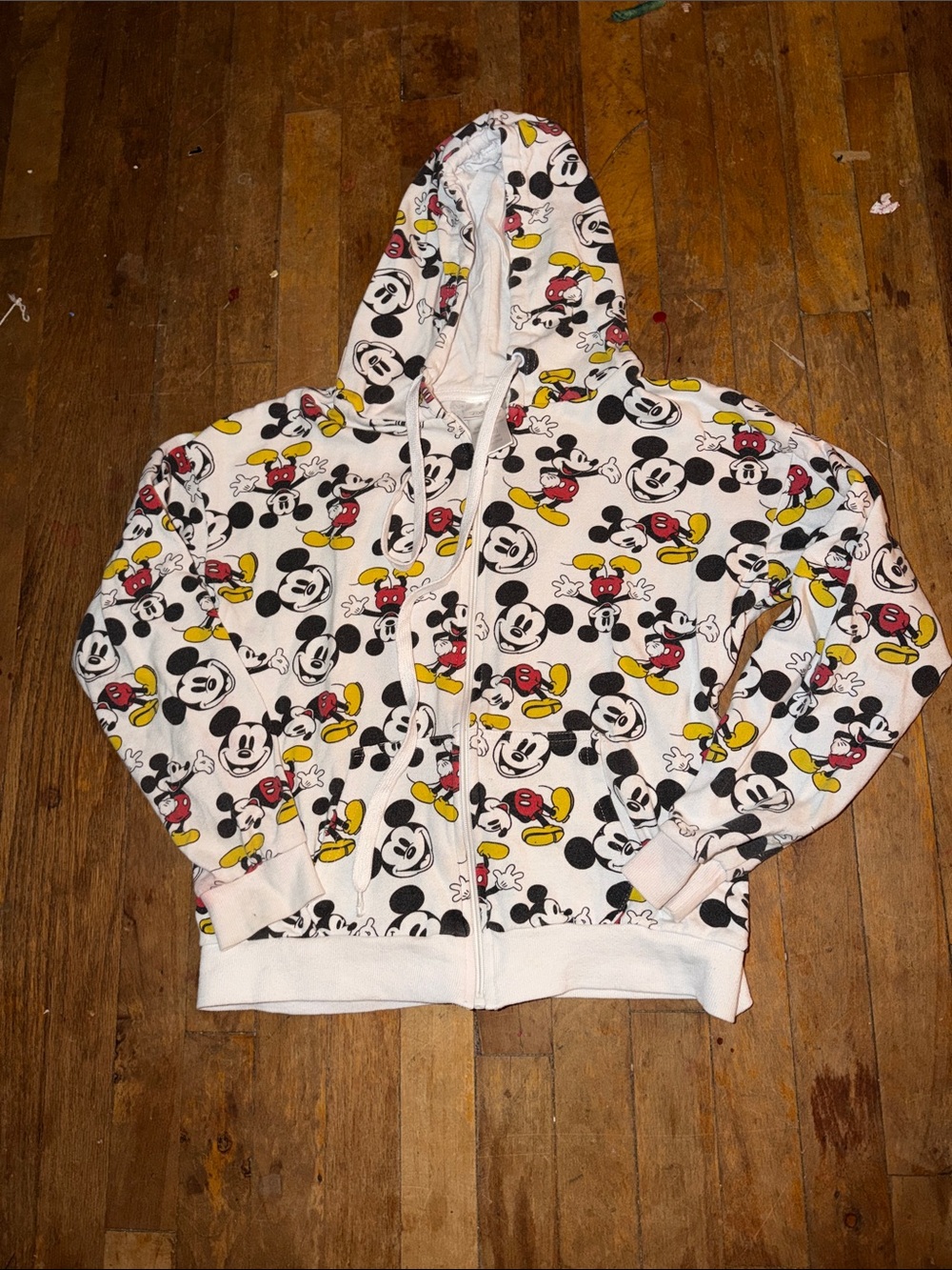 Disney White Zip Hoodie with Mickey Mouse All-Over Print
